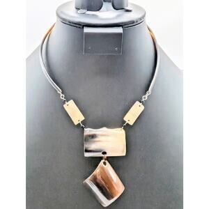 VTG Native American Buffalo Horn Curved Sections Y Dangle Hook Clasp Necklace